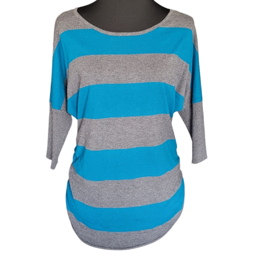 Dots blue and grey striped dolman style sweater Size L